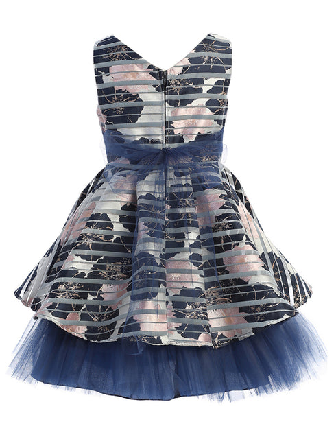 Just Kids Big Girls Navy Floral Print Brooch Hi Low Junior Bridesmaid Dress 8-14 - SophiasStyle.com